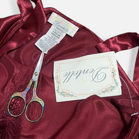 NWT VTG 90s Dentelle Romantic Burgundy Red Floral Embroidered Satin Maxi Slip M - Picture 7 of 8